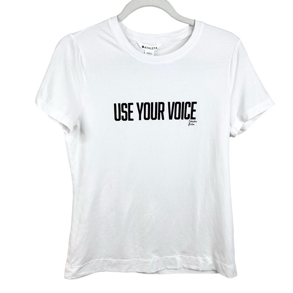 Athleta Outbound Tee Simone Biles Use Your Voice Bright White Top Small - Picture 13 of 14